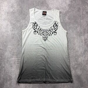 Harley Davidson Las Vegas Ombre Rhinestone Tank Top Womens 2XL Grey White 2011